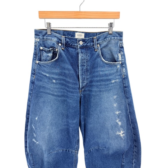 Citizens of Humanity Medium Wash Distressed Barrel Wide Leg Horseshoe Jeans 29 - Picture 11 of 12
